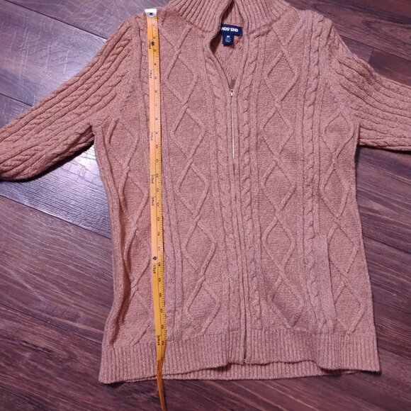Kids Medium Tan Lands’ End Cable Knit Zip Sweater | Size 10–12 | Cozy Full-Zip C - Picture 4 of 6